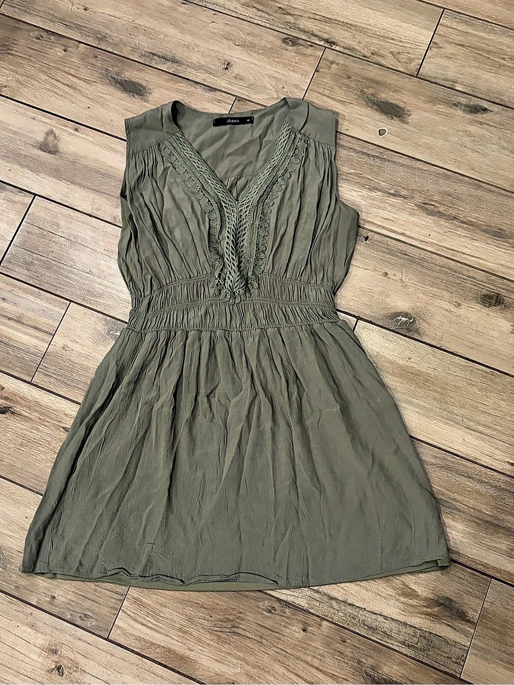 J. Roberts Olive Crochet Trim Mini Dress Size Medium Like New